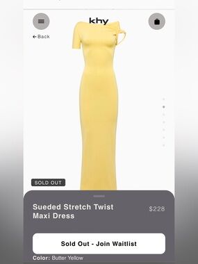 NWT Khy Sueded Stretch Twist Maxi Dress in Butter Yellow